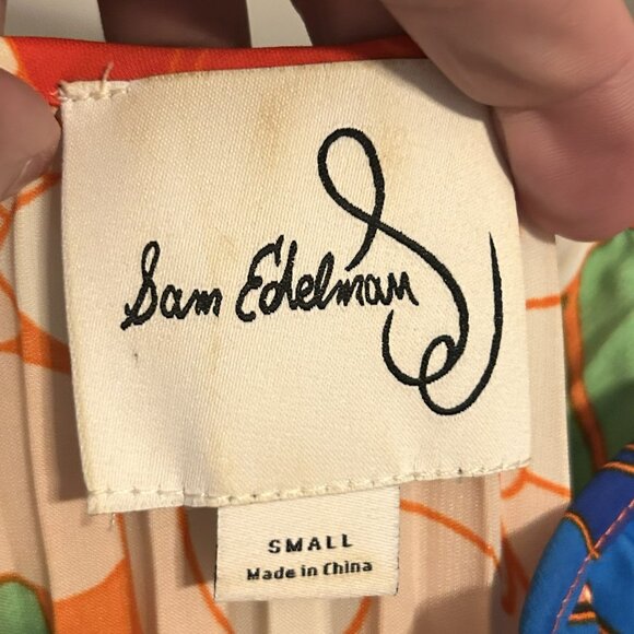 Sam Edelman Pleated Plisse Satin Multi Water Color Floral Midi Dress Size Small - Picture 3 of 5